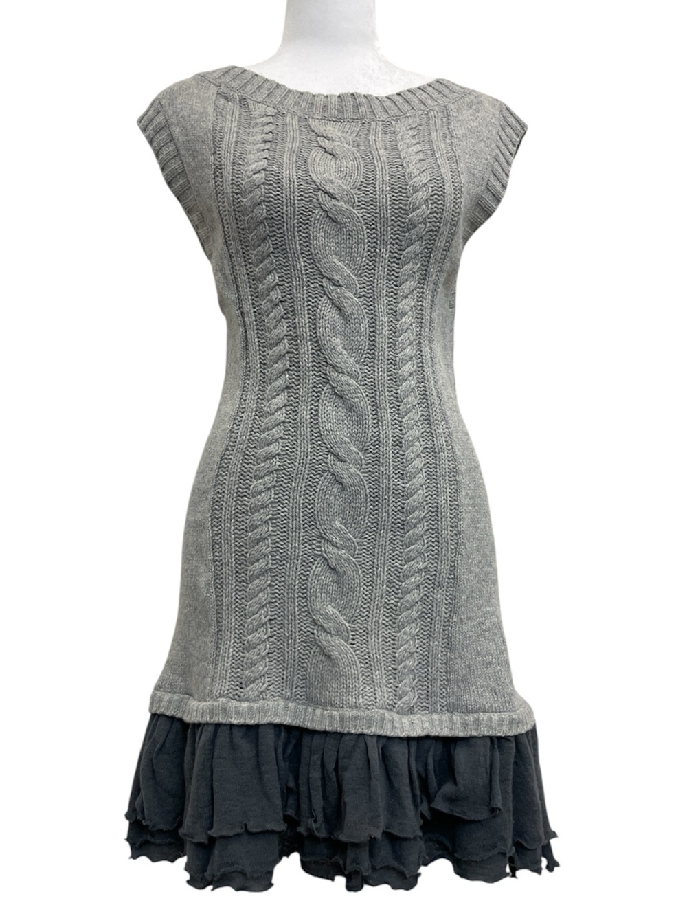 Moth Anthropologie Gray Cable Knit Layered Hem Sleeveless Sweater Dress